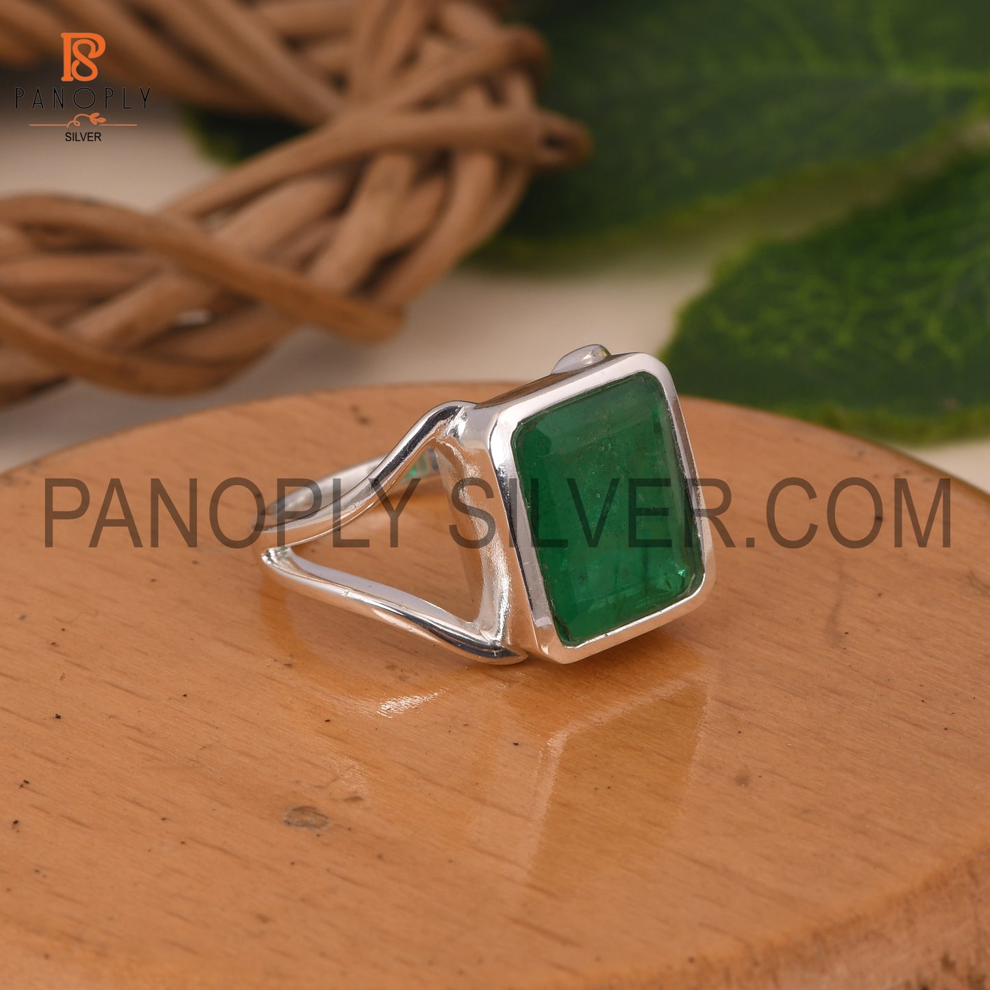 Zambian Emerald Quartz Split Silver Engagement Ring