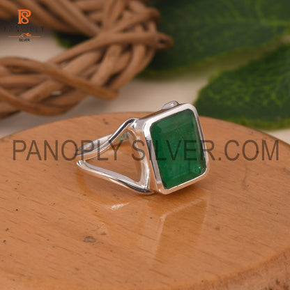 Zambian Emerald Quartz Split Silver Engagement Ring