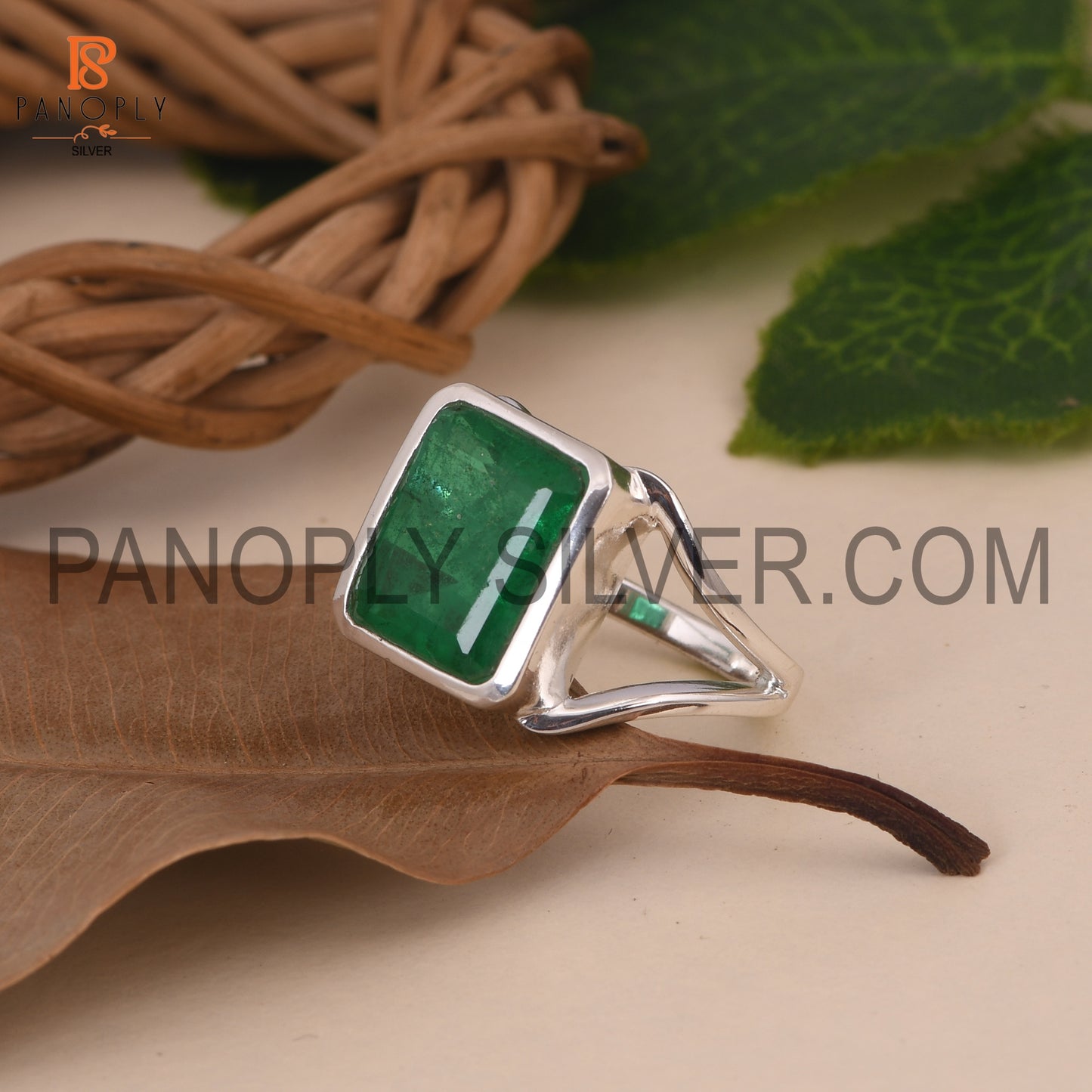 Zambian Emerald Quartz Split Silver Engagement Ring