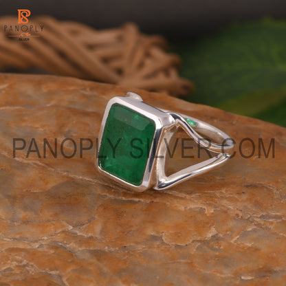 Zambian Emerald Quartz Split Silver Engagement Ring