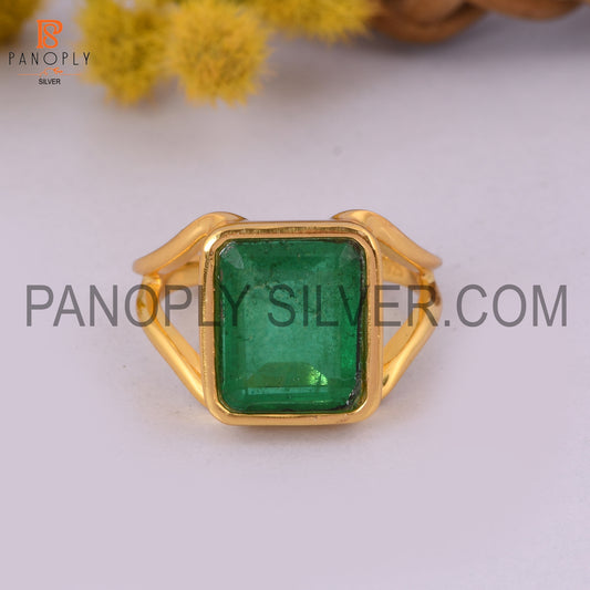 Zambian Emerald Quartz Split Band Gold Plated Engagement Ring