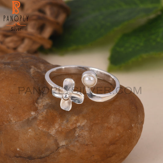 925 Silver Pearl Small Flower Rings