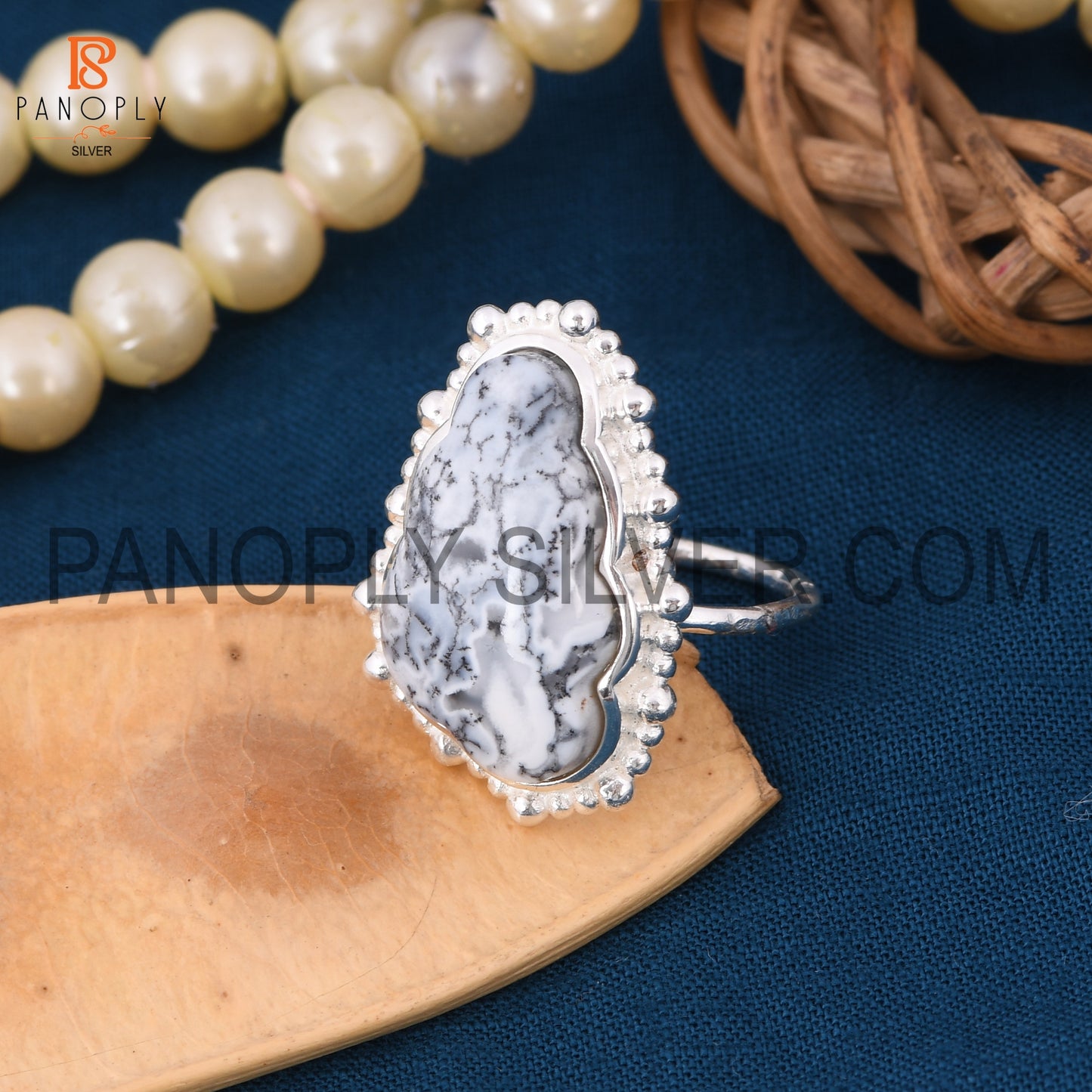 Cloud Silver Rings, 925 Sterling Silver Dendrite Rings