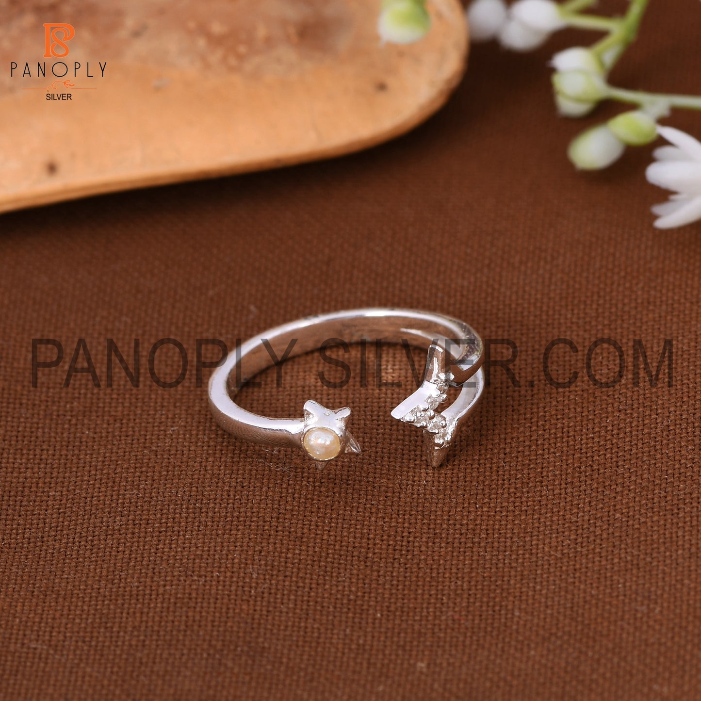 Star Sun Natural Gemstone Pear & Cz Silver Rings
