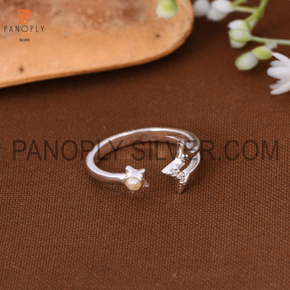 Star Sun Natural Gemstone Pear & Cz Silver Rings