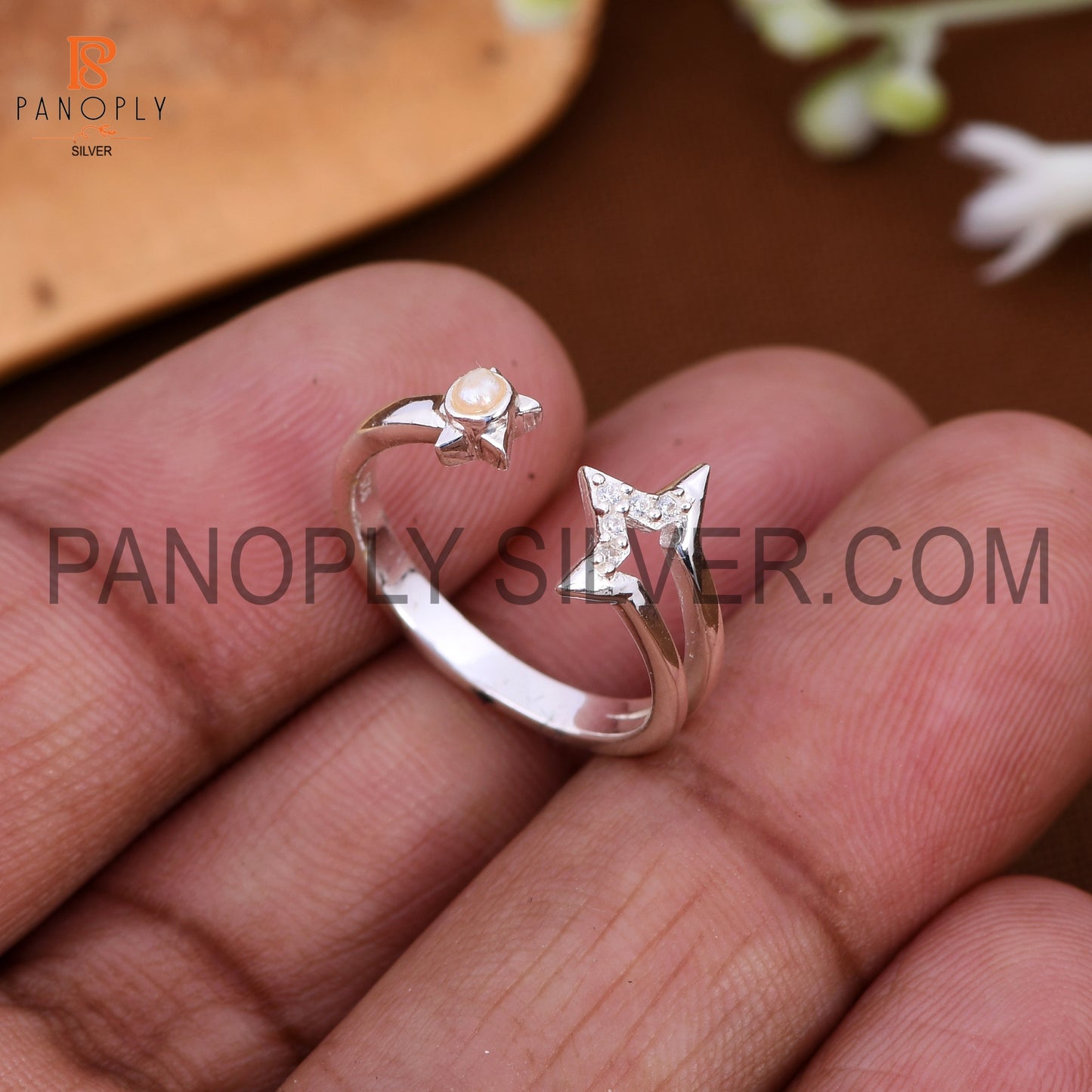 Star Sun Natural Gemstone Pear & Cz Silver Rings