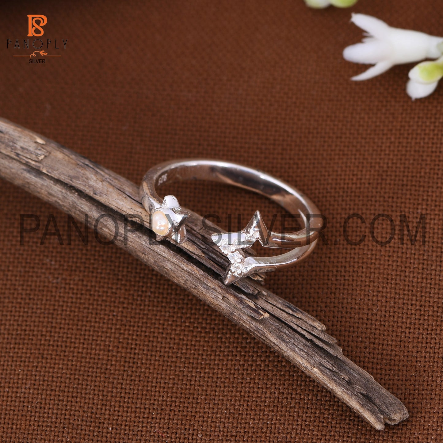 Star Sun Natural Gemstone Pear & Cz Silver Rings