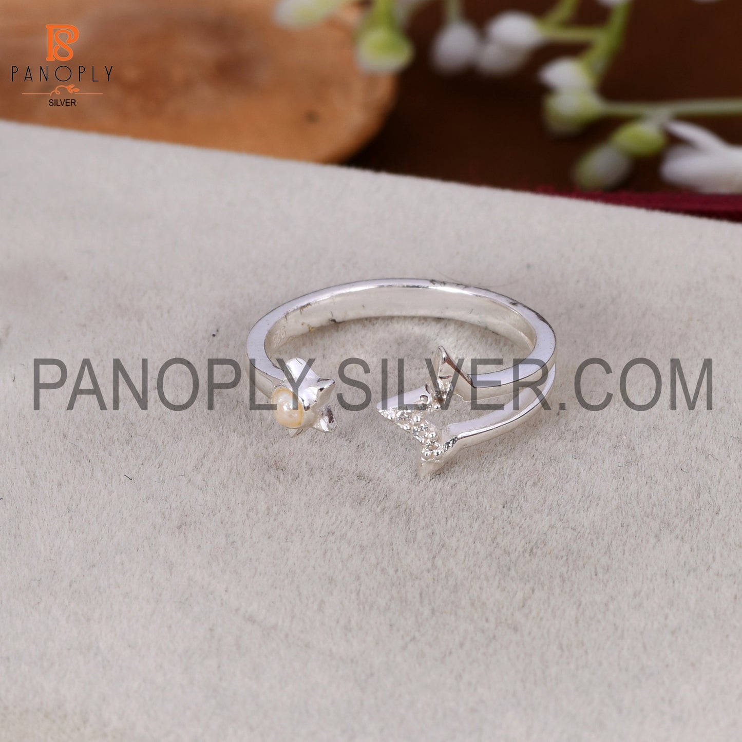 Star Sun Natural Gemstone Pear & Cz Silver Rings