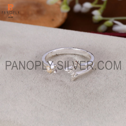 Star Sun Natural Gemstone Pear & Cz Silver Rings