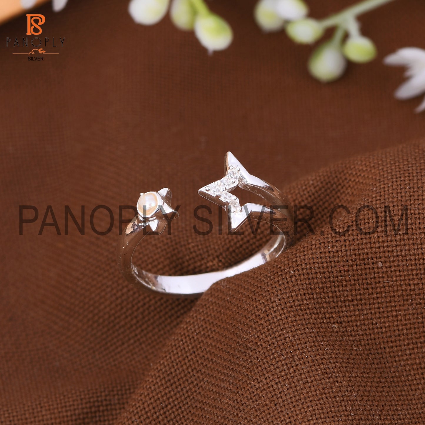 Star Sun Natural Gemstone Pear & Cz Silver Rings