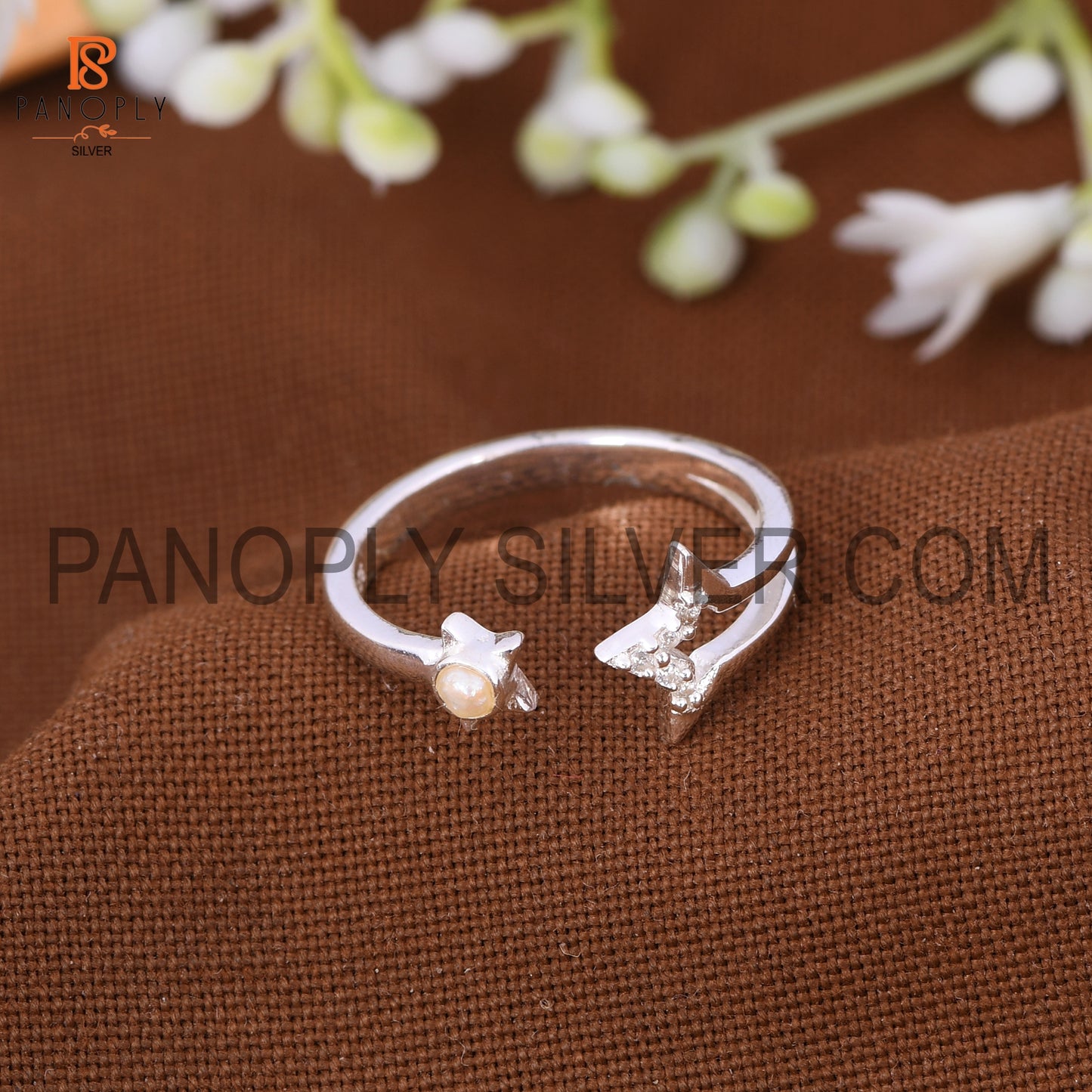 Star Sun Natural Gemstone Pear & Cz Silver Rings