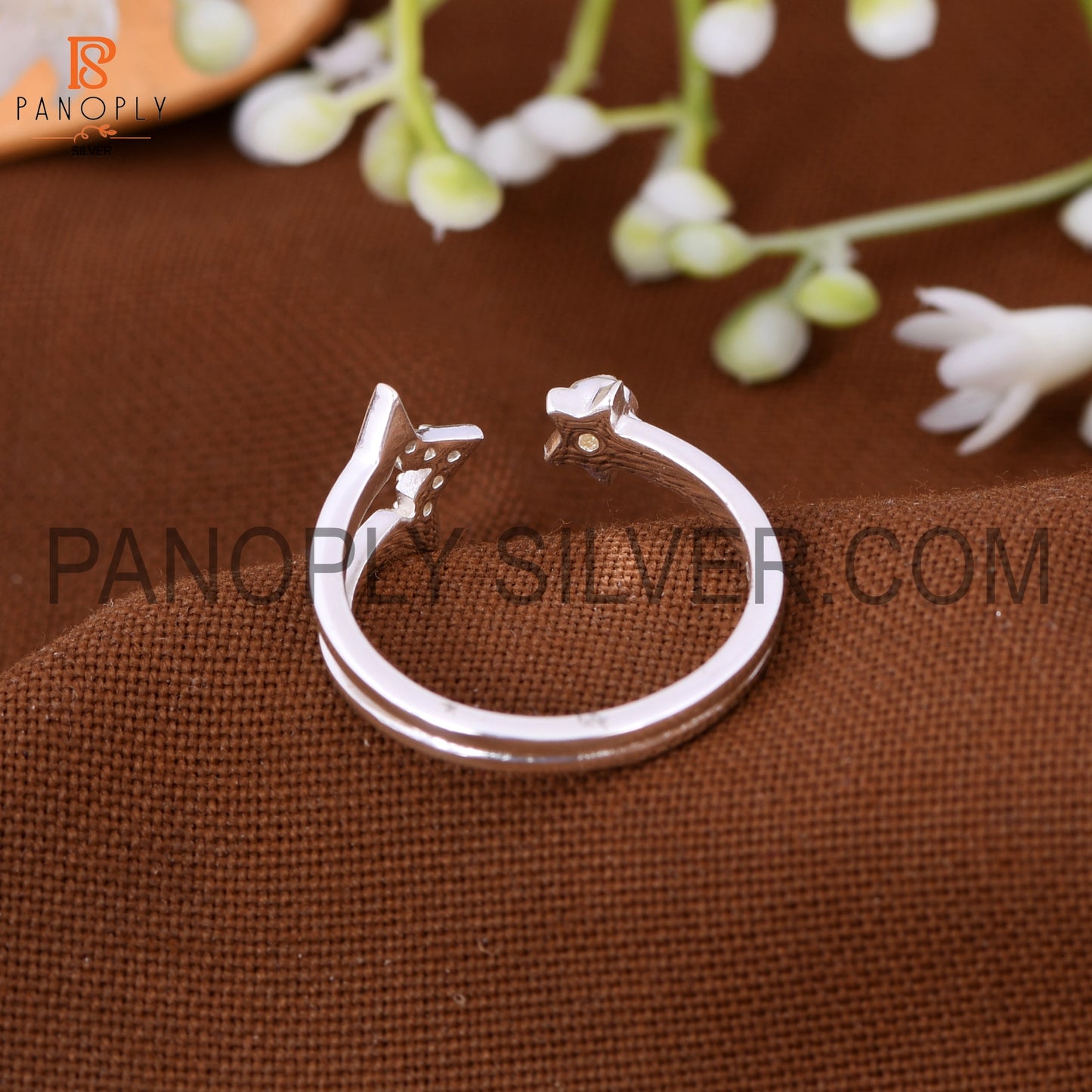 Star Sun Natural Gemstone Pear & Cz Silver Rings