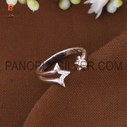 Star Sun Natural Gemstone Pear & Cz Silver Rings