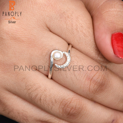 Half Moon Pearl Crescent Rings 925 Jewelry