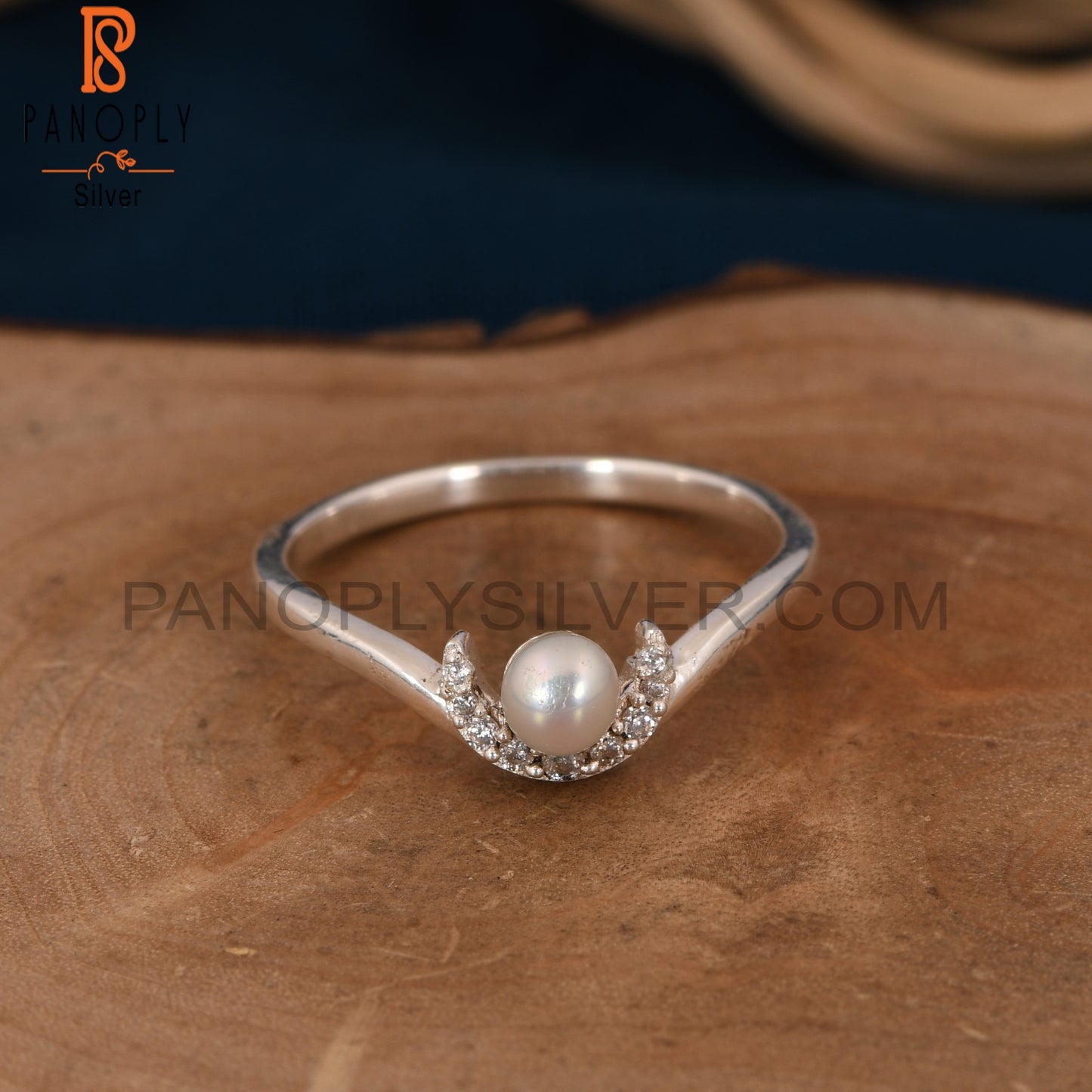 Cubic Zirconia Crown Pearl Crescent Moon Rings