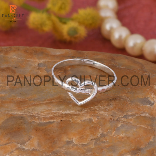 Hammered Band Heart Shape Silver Ring Gift For Love