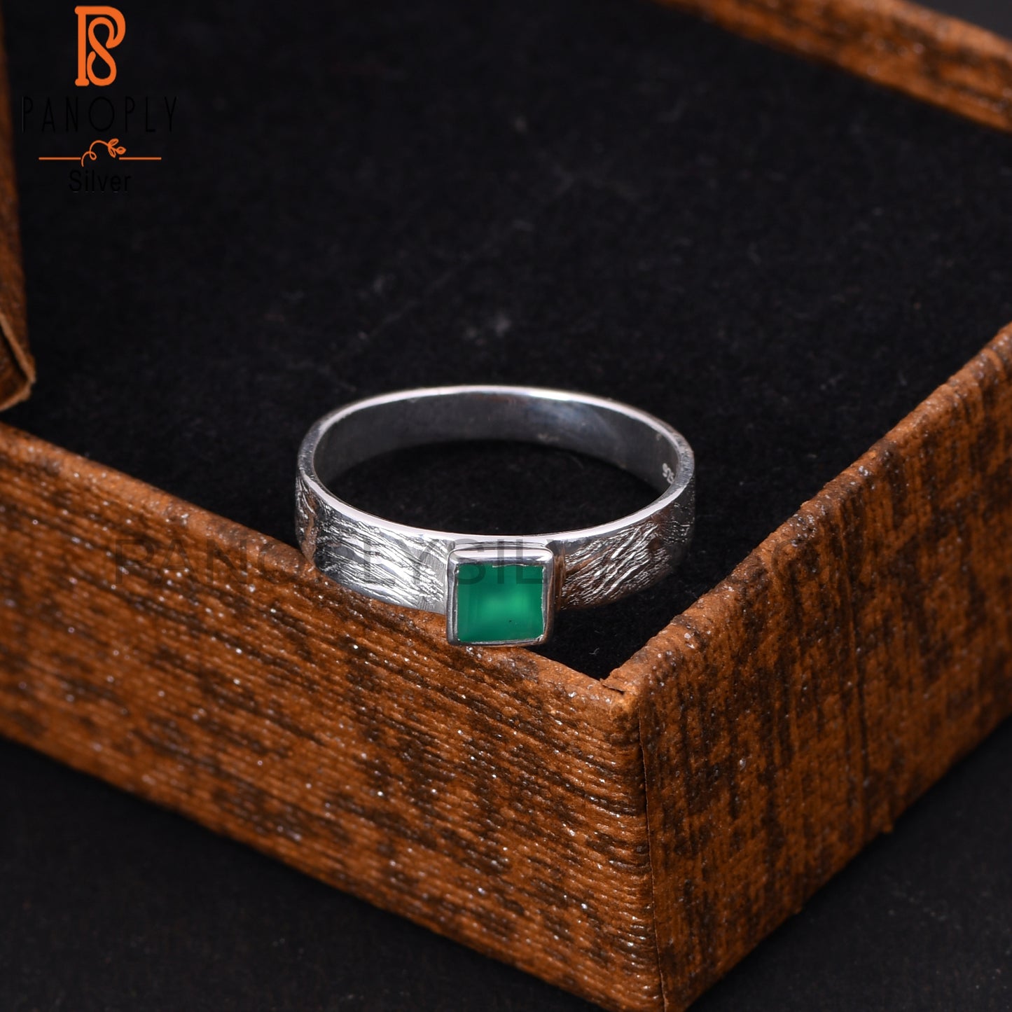 Green Onyx Simple Band S 925 Silver Stackable Rings