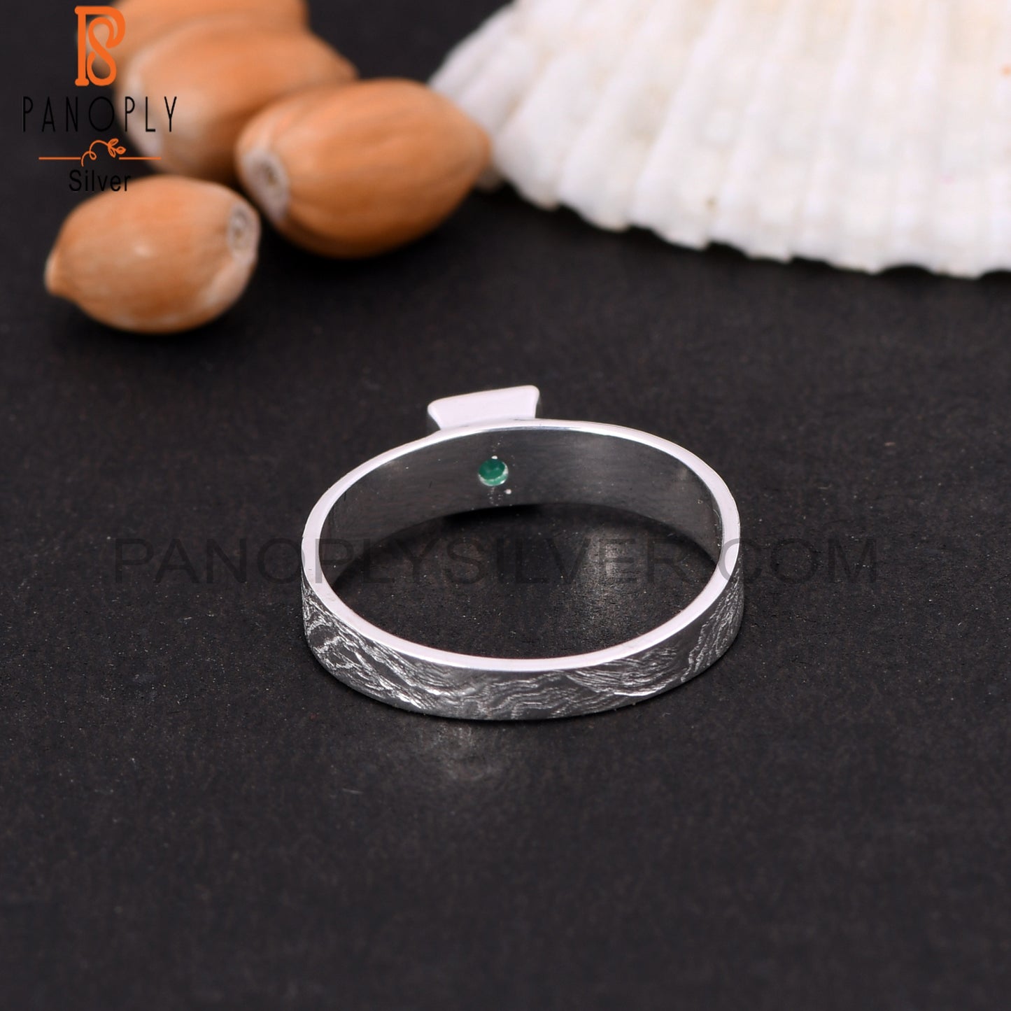 Green Onyx Simple Band S 925 Silver Stackable Rings
