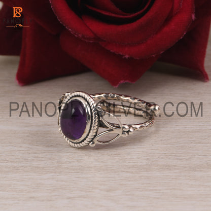 Amethyst Gemstone Adjustable Leaf Band Ring Birthstone Ring