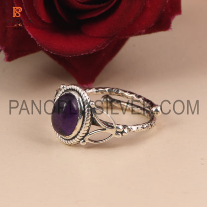 Amethyst Gemstone Adjustable Leaf Band Ring Birthstone Ring