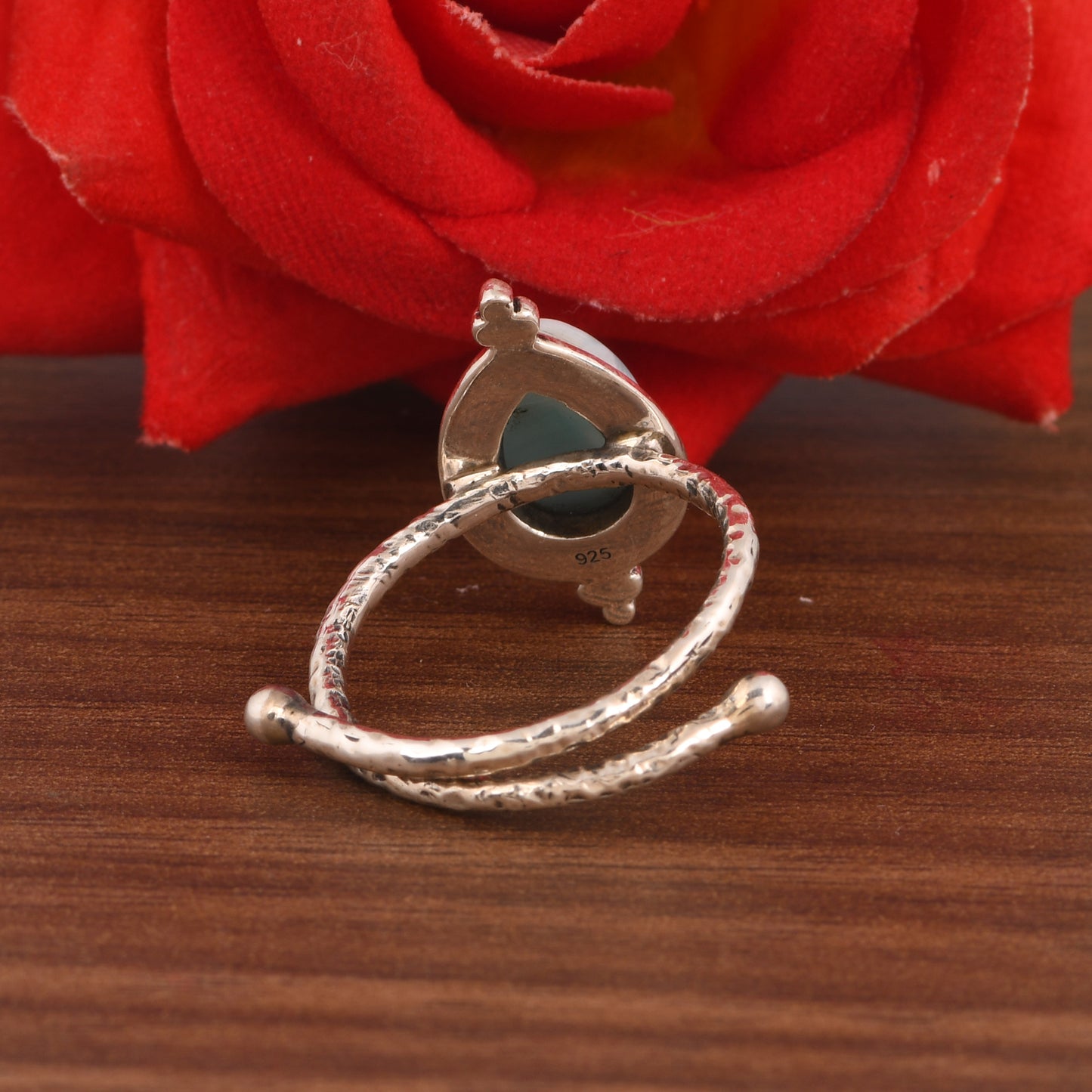 Sterling Silver Larimar Ring, Teardrop Shape, Handcrafted Boho Style