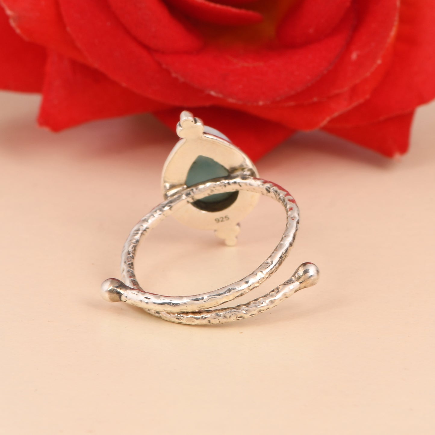 Sterling Silver Larimar Ring, Teardrop Shape, Handcrafted Boho Style