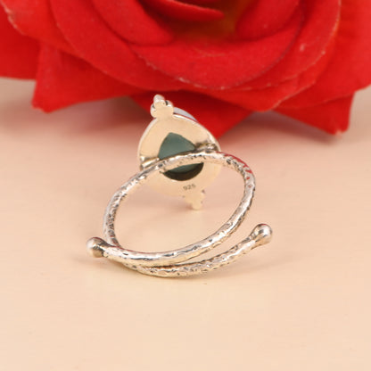 Sterling Silver Larimar Ring, Teardrop Shape, Handcrafted Boho Style