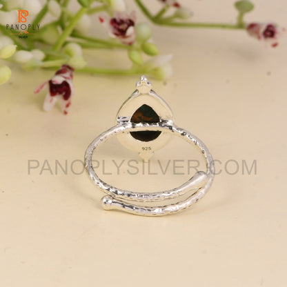 925 Sterling Silver Mojave Copper Turquoise Pear 10x7mm Hammered Ajustable Oxidized Ring