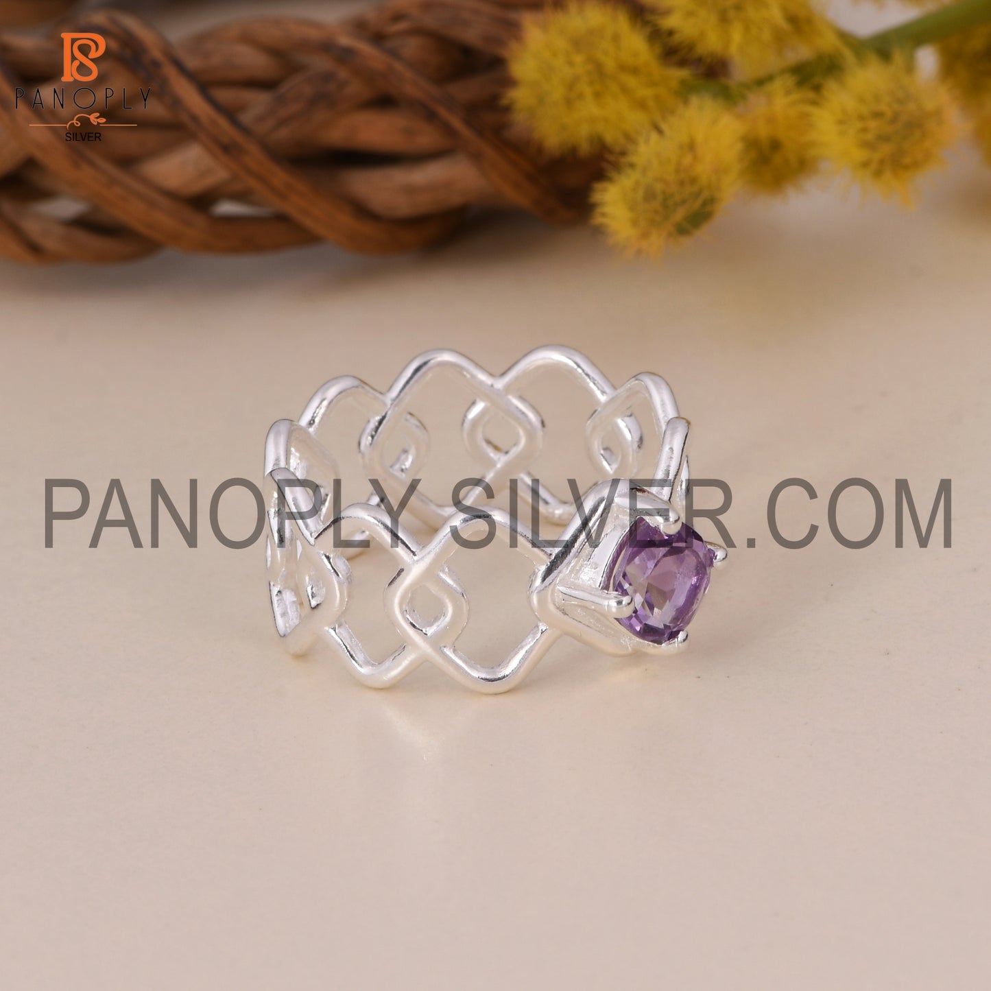 925 Silver Amethyst Cushion Shape Handmade Rings
