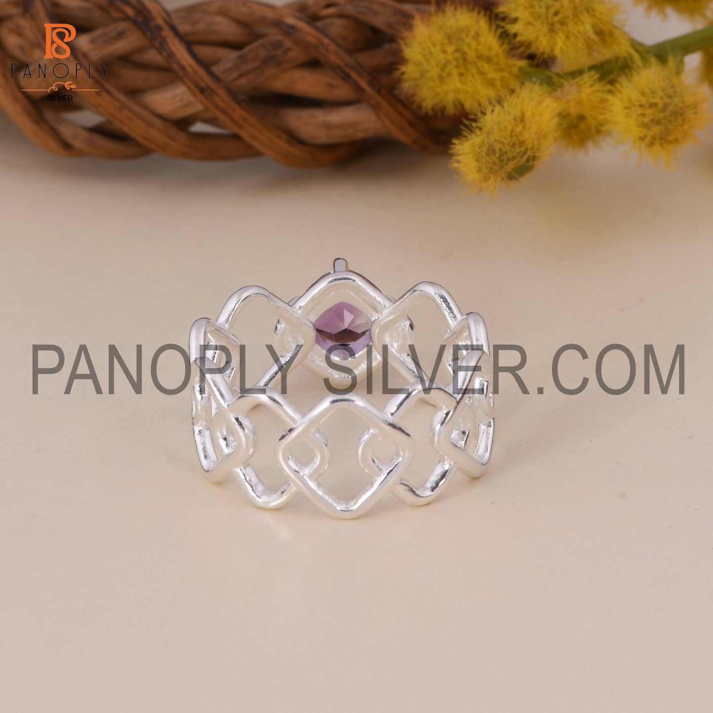 925 Silver Amethyst Cushion Shape Handmade Rings