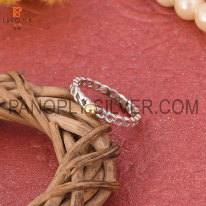 Two Tone Chain Band Ball Link Ring for Women