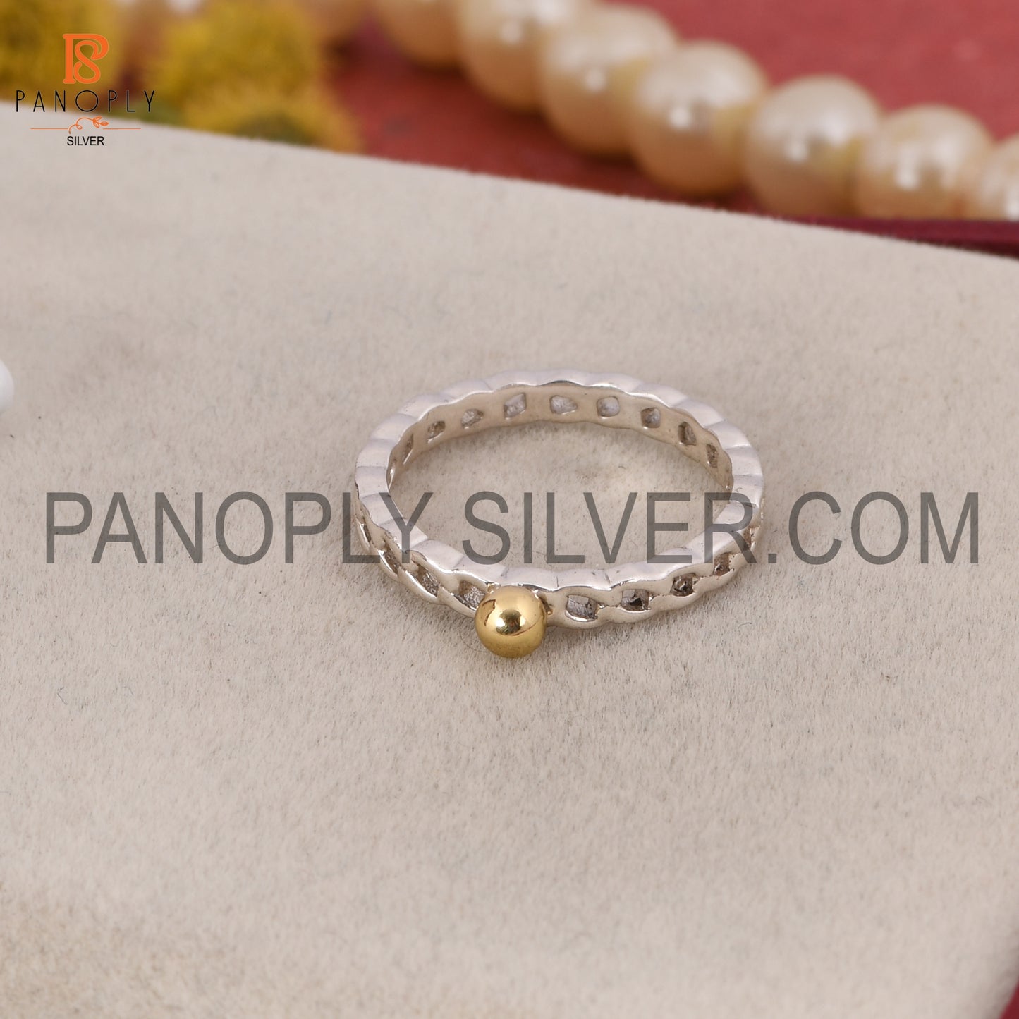 Two Tone Chain Band Ball Link Ring for Women