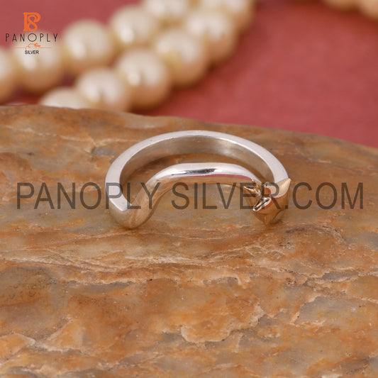 925 Stamp Wave Star Silver Two Tone Rings
