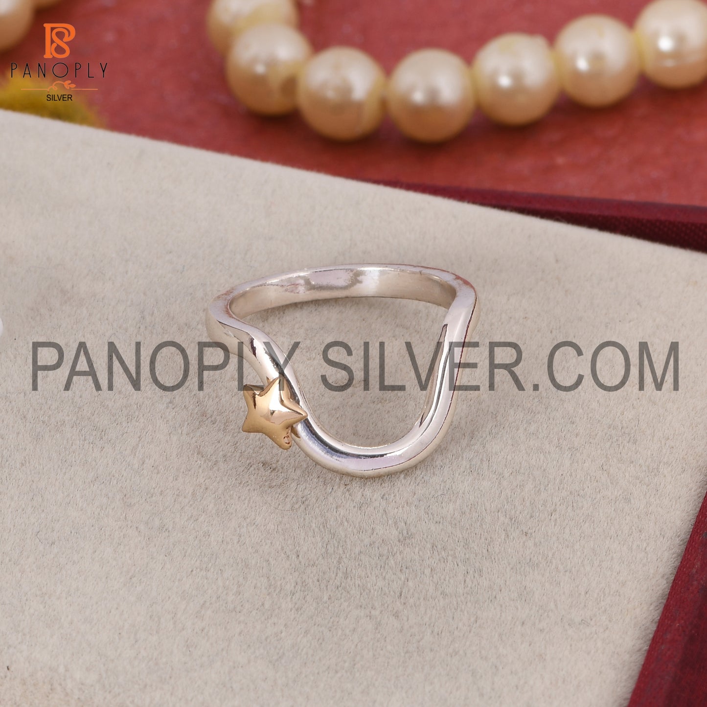 925 Stamp Wave Star Silver Two Tone Rings