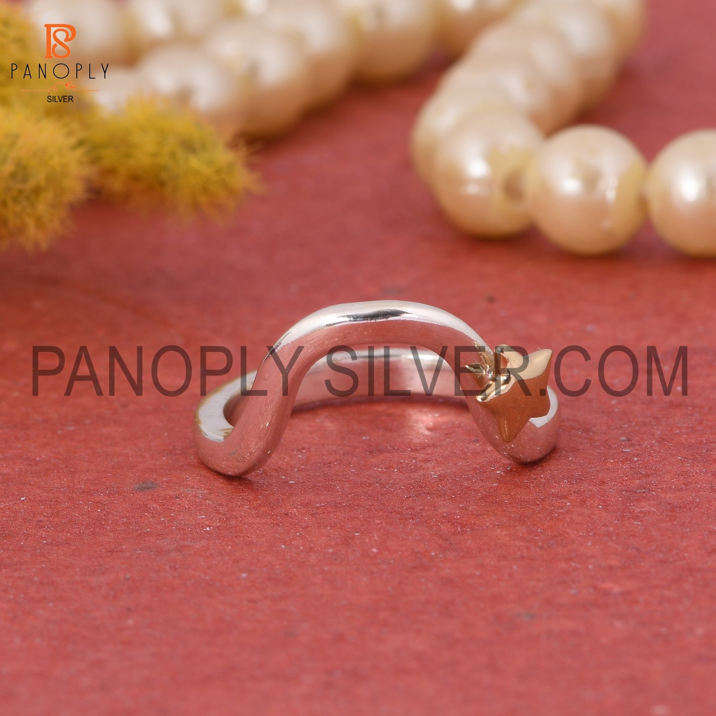 925 Stamp Wave Star Silver Two Tone Rings