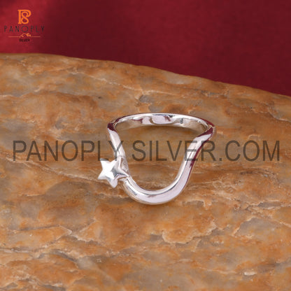 925 Stamp Wave Star Silver Rings