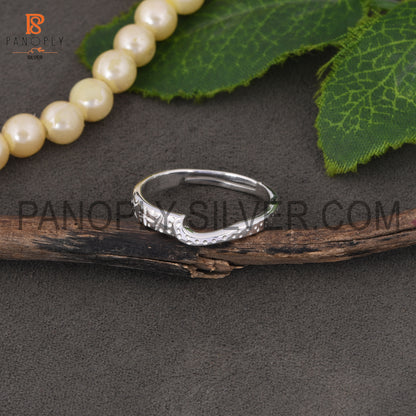 Hammered Band Adjustable Dots Textured 925 Silver Ring
