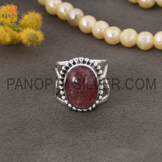 Oval 925 Silver Strawberry Quartz Stone Ring For Grandmother