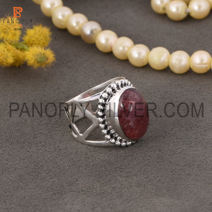 Oval 925 Silver Strawberry Quartz Stone Ring For Grandmother