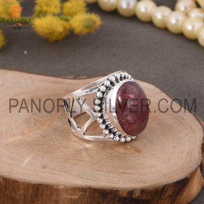Oval 925 Silver Strawberry Quartz Stone Ring For Grandmother