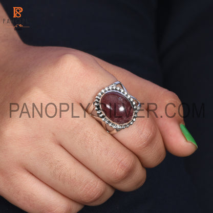 Oval 925 Silver Strawberry Quartz Stone Ring For Grandmother