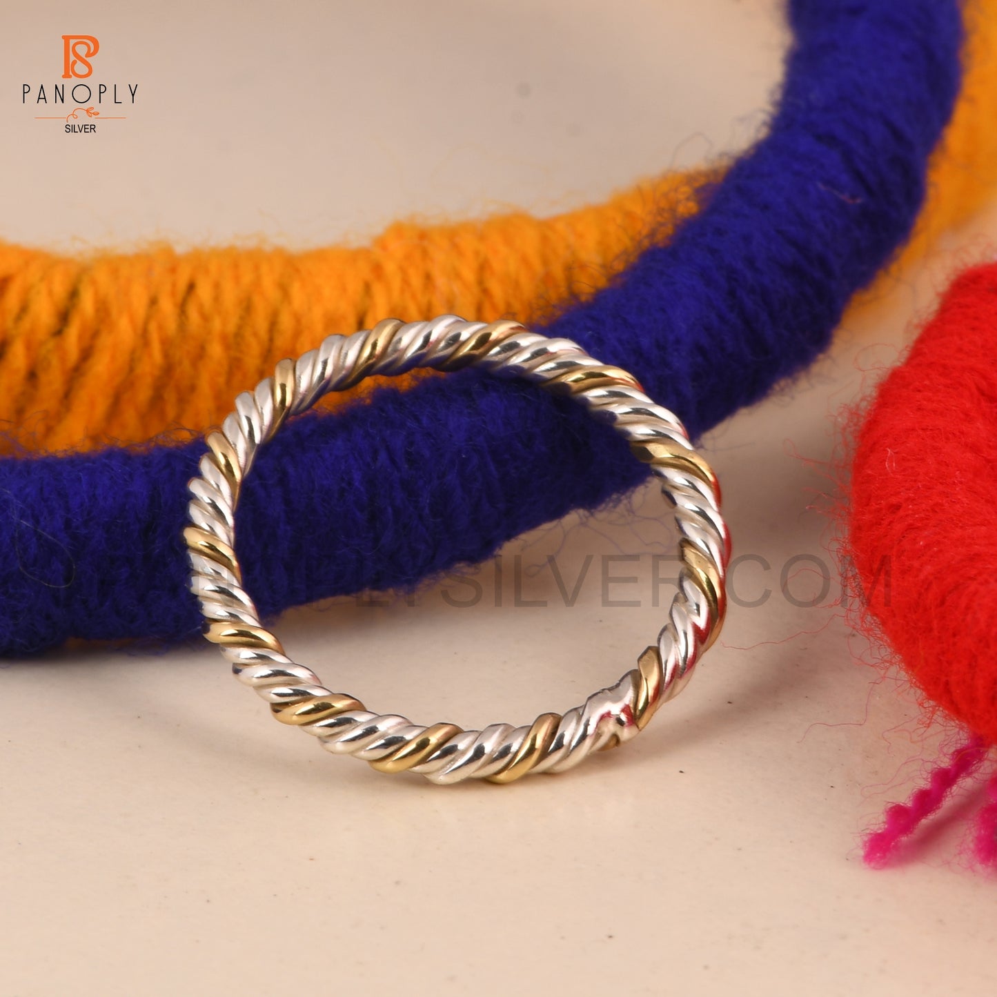 925 Silver Two Tone Rope Band Rings