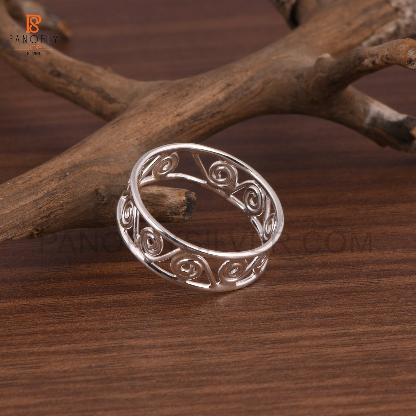 Silver Filigree Spiral Band Ring, Vintage Style