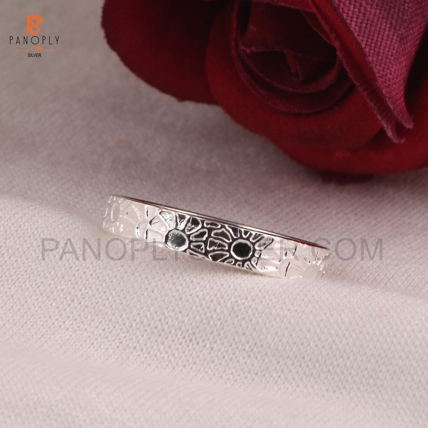 Sterling Silver Floral Pattern Band Handcrafted Ring