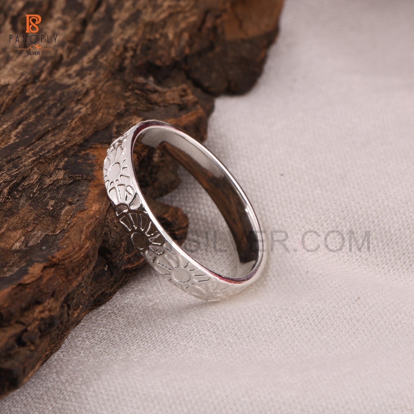 Sterling Silver Floral Pattern Band Handcrafted Ring
