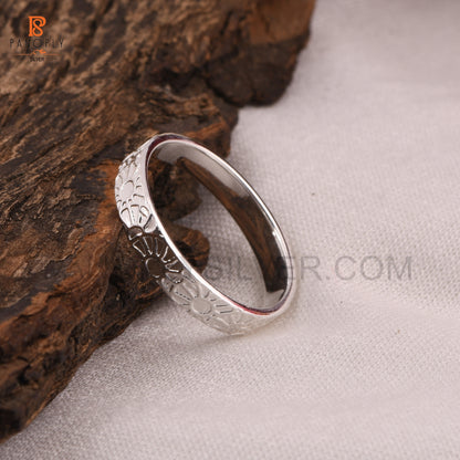 Sterling Silver Floral Pattern Band Handcrafted Ring