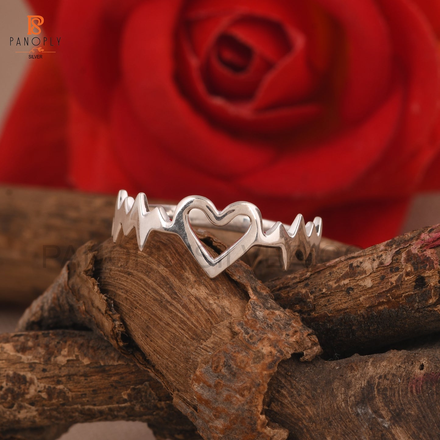 Silver Heartbeat Ring with Heart Design