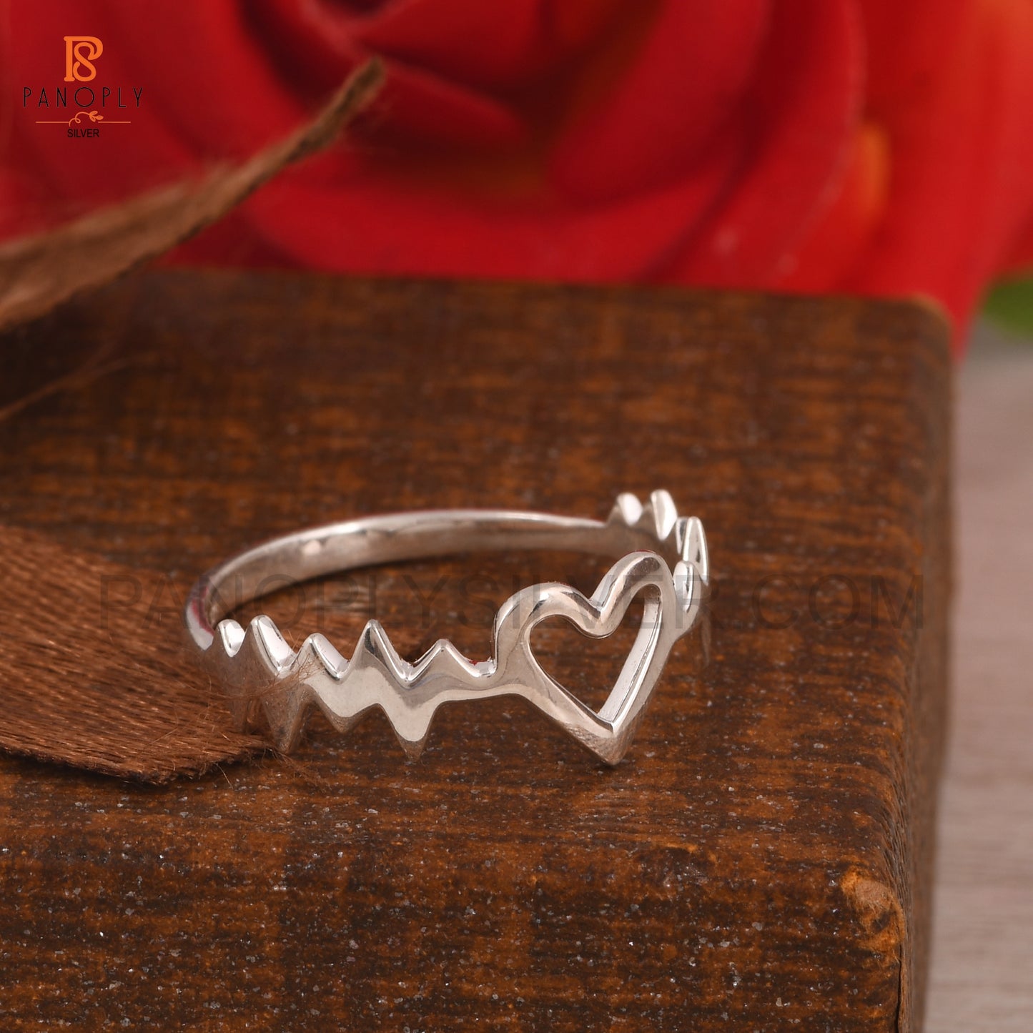 Silver Heartbeat Ring with Heart Design
