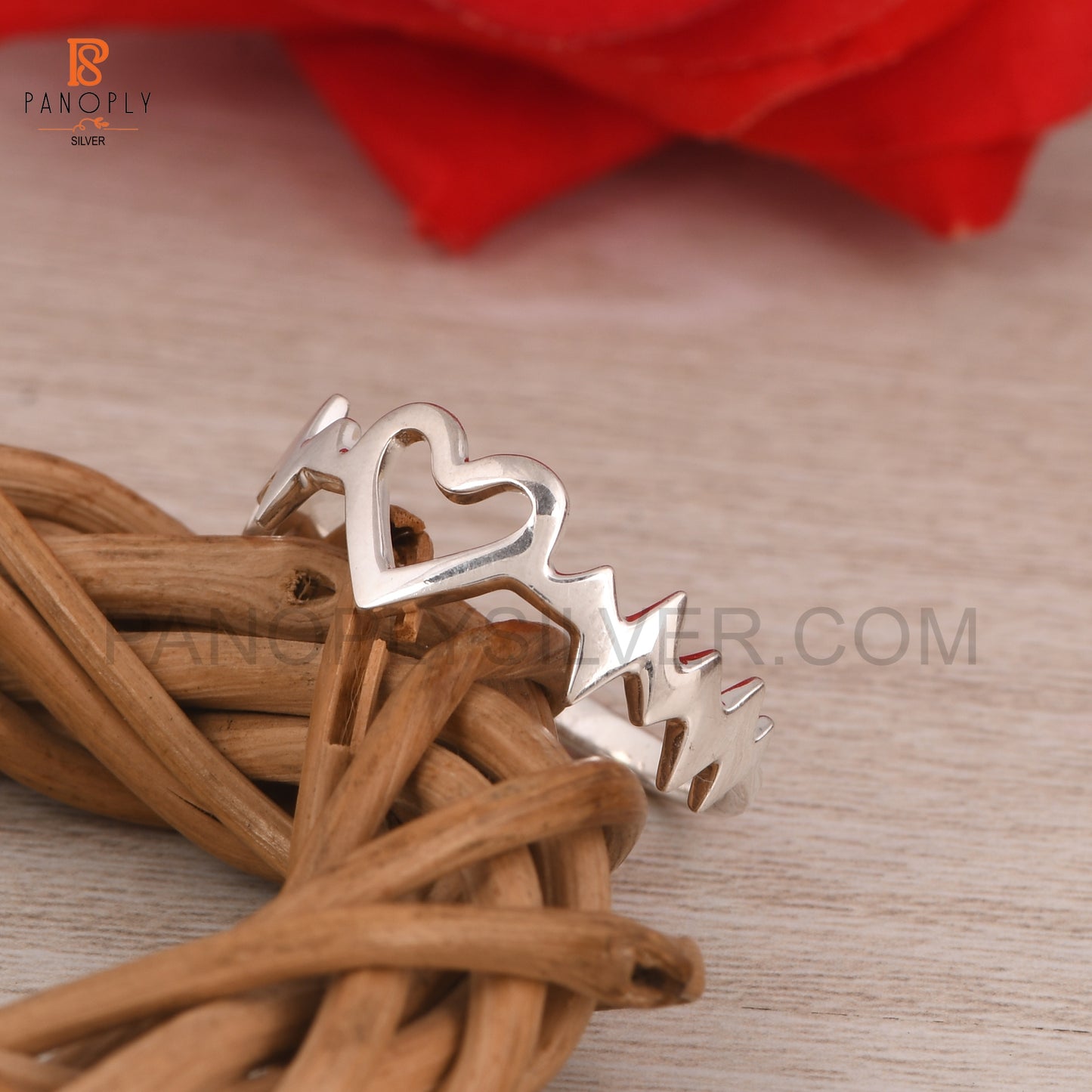 Silver Heartbeat Ring with Heart Design