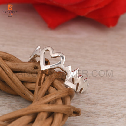 Silver Heartbeat Ring with Heart Design